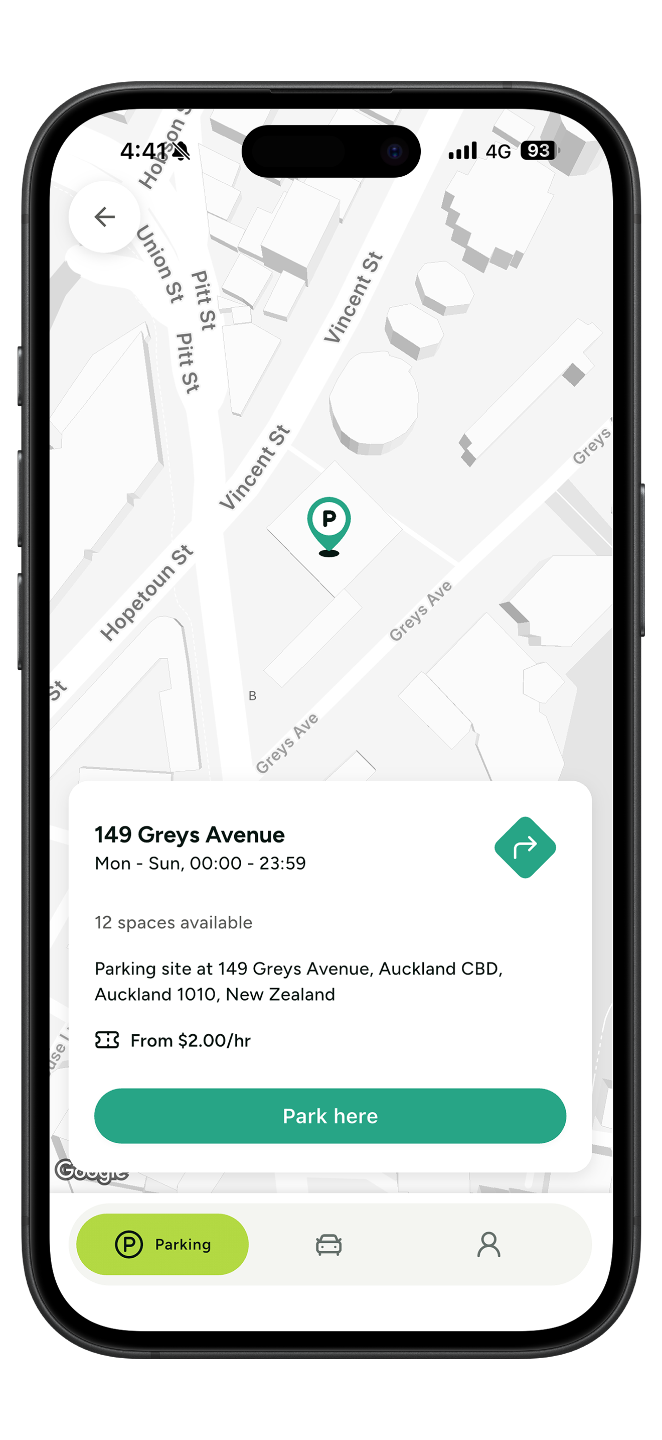 Kiwi Parking App - Map View